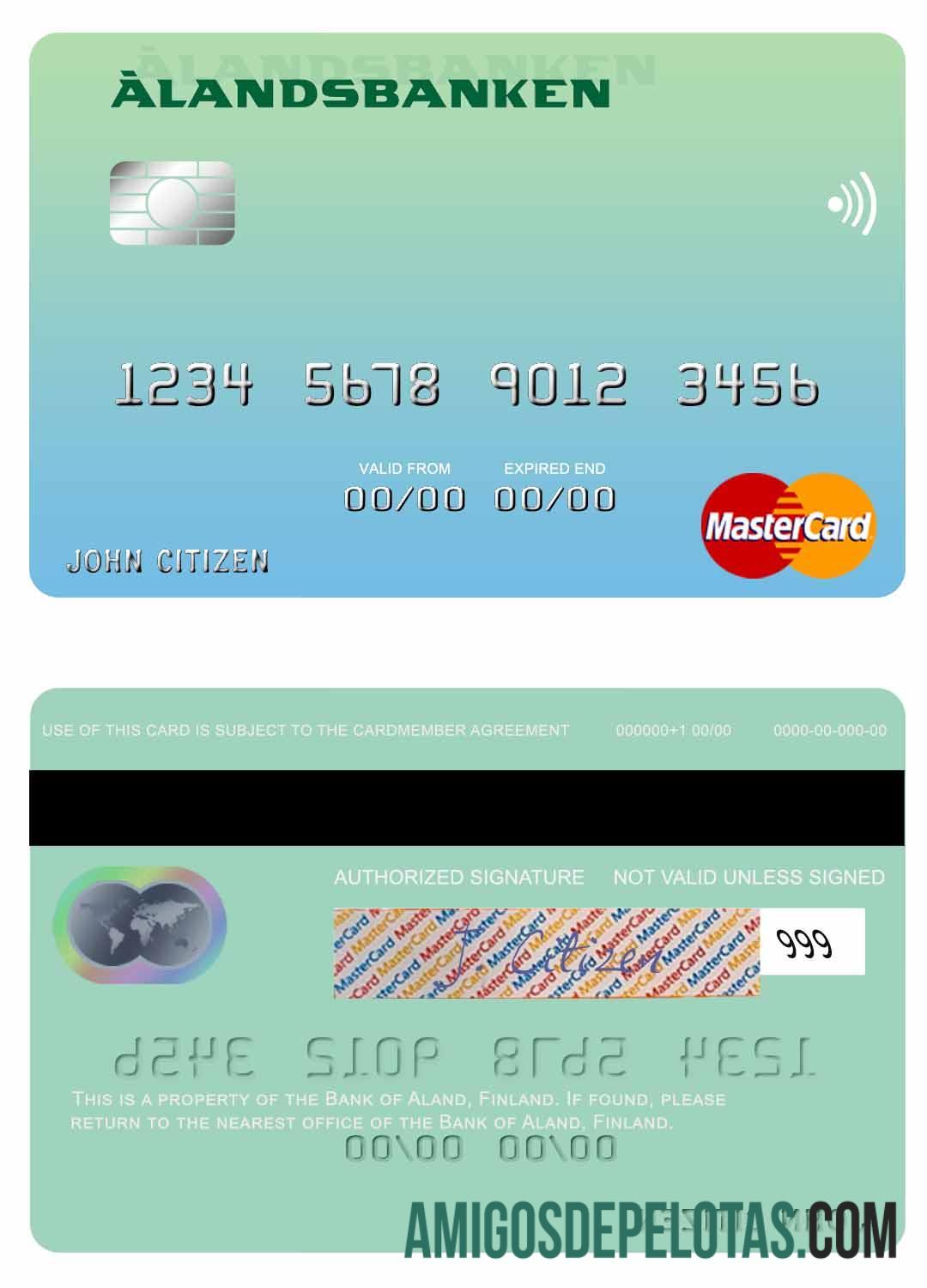 Finlândia Bank Of Aland Mastercard exemplo